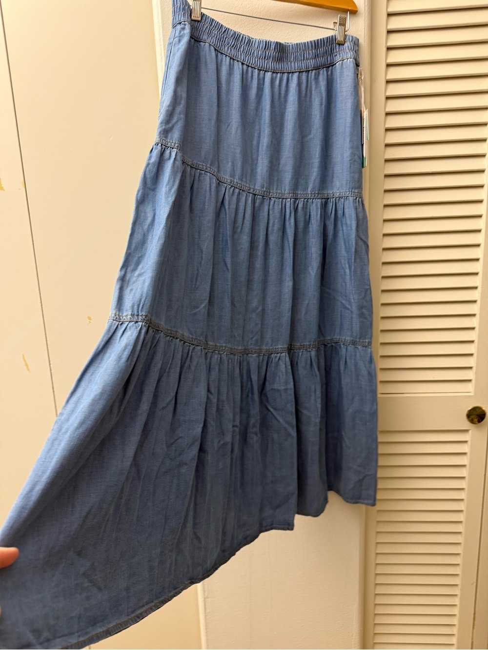 NWT Sigrid Olsen Lyocell Denim Tiered Maxi Skirt M Elastic Waist Chambray Boho